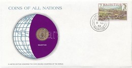 Mauritius 1975. 1c 'Nemzetek Pénzérméi' Felbélyegzett Borítékban, Bélyegzéssel T:1- 
Mauritius 1975. 1 Cent 'Coins Of Al - Non Classés