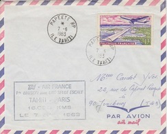 Lettre Obl. Papeete RP Le 7/6/63, 1° Liaison Avec Une Seule Escale Tahiti-Paris Le 7 Juin 1963, Sur PA 5 - Cartas & Documentos