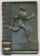 1957. Futó Témájú, Br Sport Emlékplakett, Festett Magyar és Lengyel Zászlókkal, Gravírozva 'Budapest 1957' (67x46mm) T:1 - Zonder Classificatie