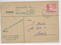 1959 - SUISSE - CARTE CONTRE-REMBOURSEMENT De La SOCIETE MARCOPHILE à LAUSANNE (DEPOT COLIS !) => GENEVE - Lettres & Documents