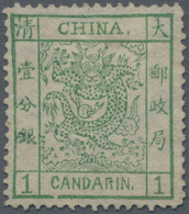 China: 1878, Large Dragon Thin Paper 1 Ca. Yellow Green, Position Detail Bottom Frame Below "C" Of " - Autres & Non Classés