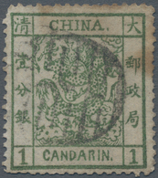 China: 1878, Large Dragon 1 Ca. Green Canc. Tientsin Seal Style, Part Stain And RC (Michel Cat. 420. - Andere & Zonder Classificatie