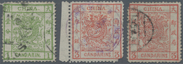 China: 1878, Large Dragon Thin Paper 1 Ca. Resp. 3 Ca. Dark Red (2, One Margin Copy With Full Strike - Autres & Non Classés