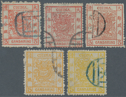 China: 1878/83, Large Dragon 3 Ca. (3, One Part Scissor Cut) Resp. 5 Ca. (2) All Used By Blue Or Bla - Autres & Non Classés