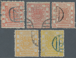 China: 1878/83, Large Dragon 3 Ca. (3, One Part Scissor Cut) Resp. 5 Ca. (2) All Used By Blue Or Bla - Sonstige & Ohne Zuordnung