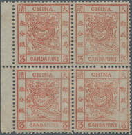 China: 1878, Large Dragon Thin Paper 3 Ca. Vermilion, A Left Margin Block Of Four, Pos. 4 With Varie - Other & Unclassified