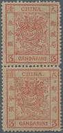 China: 1878, Large Dragon Thin Paper 3 Ca. Vermilion, A Vertical Pair, Unused Mounted Mint VLH In Sp - Autres & Non Classés