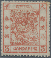 China: 1878, Large Dragon Thin Paper 3 Ca. Red, Unused Mounted Mint (Michel Cat. 430.-). - Autres & Non Classés