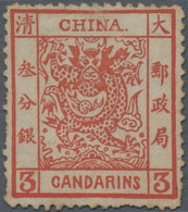 China: 1878, Large Dragon On Thin Paper, 3 Ca. Dark Red, Deep Impression, Unused No Gum, Some Short - Other & Unclassified