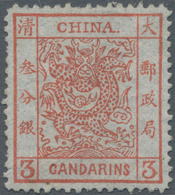 China: 1878, Large Dragon On Thin Paper, 3 Ca. Dark Red, Unused No Gum, Pulled Perf. And 1mm Closed - Autres & Non Classés