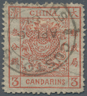 China: 1878, Large Dragon Thin Paper 3 Ca. Vermilion Canc. "CUSTOMS SHA(NGHAI) APL 6 81" Slight Crea - Altri & Non Classificati