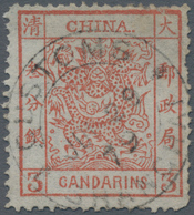 China: 1878, Large Dragon Thin Paper 3 Ca. Dark Red Canc. "CUSTOMS SHANGHAI MA. 29 79", Pulled Perf. - Sonstige & Ohne Zuordnung