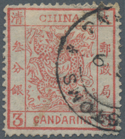 China: 1878, Large Dragon Thin Paper 3 Ca. Red Canc. Customs Dater (Michel Cat. 280.-) - Autres & Non Classés