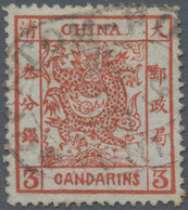 China: 1878, Large Dragon Thin Paper 3 Ca. Deep Dark Red Canc. Oval Bilingual "CUSTOM-HOUSE WUHU", R - Autres & Non Classés