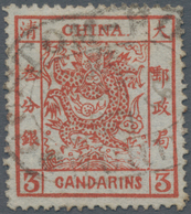 China: 1878, Large Dragon Thin Paper 3 Ca. Deep Dark Red Canc. Oval Bilingual "CUSTOM-HOUSE WUHU", R - Other & Unclassified