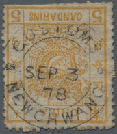 China: 1878, Large Dragon Thin Paper 5 Ca. Yellow Canc. Full Strike "CUSTOMS NEWCHWANG SEP 3 78". Pa - Andere & Zonder Classificatie