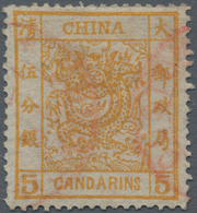 China: 1878, Large Dragon Thin Paper 3 Ca. Orange Canc. Red Customs Dater, Top Slight Crease (Michel - Autres & Non Classés
