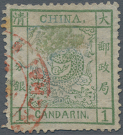 China: 1882, Large Dragon Large Margins 1 Ca. Green Canc. Part Strike Red Customs Dater "(SHAN)GHAI" - Autres & Non Classés