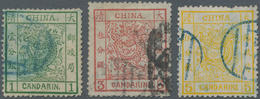 China: 1882/83, Large Dragon Cpl. Used Set: 1 Ca. Deep Green On Thick Paper (corner Crease); 3 Ca. B - Other & Unclassified