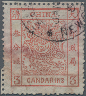 China: 1882, Large Dragon Large Margins 3 Ca. Red Canc. "(SUST)OMS NEWC(HWANG) JAN ... 8...", Michel - Altri & Non Classificati