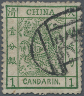 China: 1883, Large Dragon Thick Paper 1 Ca. Green Canc. Seal "Tien(tsin)", Michel Cat. 450.-. - Sonstige & Ohne Zuordnung