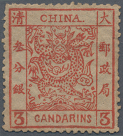 China: 1883, Large Dragon Thick Paper 3 Ca. Red, Unused No Gum, Slight Horiz. Crease (Michel Cat. 70 - Autres & Non Classés