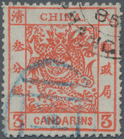 China: 1883, Large Dragon Thick Paper 3 Ca. Vermilion Canc. Blue Seal "(Pe)king" And Black Shanghai - Sonstige & Ohne Zuordnung