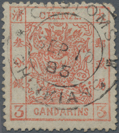 China: 1883, Large Dragon Thick Paper 3 Ca. Vermilion Canc. "CU(ST)OMS CHINKIANG SEP 10 85" (Michel - Sonstige & Ohne Zuordnung