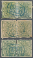 China: 1885/88, Customs Small Dragon Issue, Three 1cd Pairs, Used With Blue Tientsin Markings, Parti - Autres & Non Classés