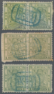 China: 1885/88, Customs Small Dragon Issue, Three 1cd Pairs, Used With Blue Tientsin Markings, Parti - Sonstige & Ohne Zuordnung