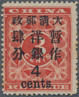 China: 1897, Red Revenue, 4c On 3c, MH With Partial Gum, Slight Foxings To The Back (Michel €2500). - Altri & Non Classificati