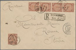 China: 1902, Coiling Dragon 4 C. Brown (5, Inc. Vertical Strip-4) Tied Bisected Bilingual "SHANGHAI - Altri & Non Classificati