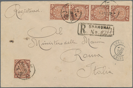 China: 1902, Coiling Dragon 4 C. Brown (5, Inc. Vertical Strip-4) Tied Bisected Bilingual "SHANGHAI - Autres & Non Classés