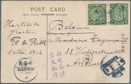 China: 1908, Manchuria: Coiling Dragon 2 C. Green Canc. Large Tombstone "Ta.. / Post Office" On Ppc - Sonstige & Ohne Zuordnung