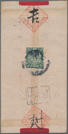 China: 1908, Coiling Dragon 3 C. Green Tied Indistinct Boxed Dater "Kalgan" To Reverse Of Red-band C - Sonstige & Ohne Zuordnung