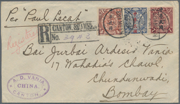 China: 1912, Waterlow Ovpt. 4 C., 7 C. And 10 C. Ultra Tied Bisected Bilingual "SHAMEEN 6 OCT 13" To - Altri & Non Classificati