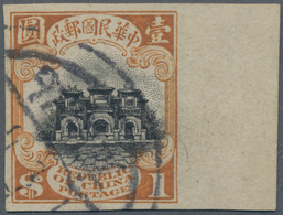 China: 1913, Hall Of Classics, London Print $1 Black And Ochre, Imperforate With Wide Right Margin, - Altri & Non Classificati