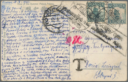 China: 1923, Junk 3 C. (2) Tied Bilingual "KALGAN 28.5.25" To Ppc To Leningrad/USSR, Marked Bold "T" - Sonstige & Ohne Zuordnung