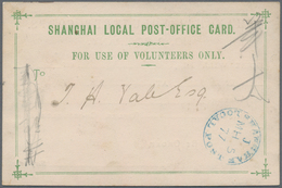 China - Shanghai: 1877, Green Card "For Use Of Volunteers Only" Marked Blue "SHANGHAI LOCAL POST J M - Altri & Non Classificati