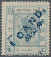 China - Shanghai: 1877, 1 Cand. In Blue On 9 Cds. Blue Grey, Unused No Gum, Pencil Sign And Opinion - Other & Unclassified