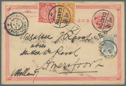 China - Ganzsachen: 1897, Card ICP Uprated Coiling Dragon 1 C., 2 C. Tied Bilingual "CANTON 22 MAR 0 - Cartes Postales