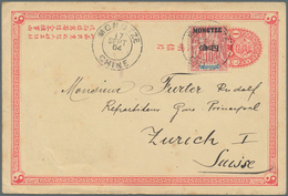 China - Ganzsachen: 1897, Card 1 C. ICP W. French Offices South China 4 F. / 10 C. "MONGTZE" Tied "M - Cartes Postales