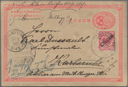 China - Ganzsachen: 1897, Card CIP 1 C. Used As Form W. German Offices 10 Pf. Tied "German Sea Posts - Cartes Postales