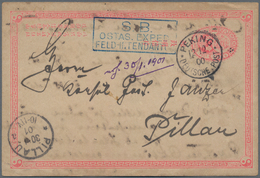 China - Ganzsachen: 1897, Card CIP 1 C. (2) Used German Military Mail In 1900 To Germany: "PEKING 12 - Cartes Postales