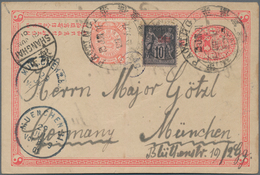 China - Ganzsachen: 1897, Card ICP 1 C. Uprated Coiling Dragon 5 C. Salmon Tied Large Dollar "PAOTIN - Cartes Postales
