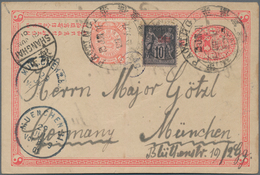 China - Ganzsachen: 1897, Card ICP 1 C. Uprated Coiling Dragon 5 C. Salmon Tied Large Dollar "PAOTIN - Postales