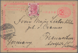 China - Ganzsachen: 1897, Card CIP 1 C. With Handpainting On Reverse (goddess On Clouds) Used In Hon - Cartes Postales