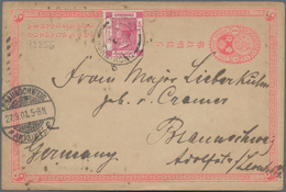 China - Ganzsachen: 1897, Card CIP 1 C. With Handpainting On Reverse (goddess On Clouds) Used In Hon - Postcards