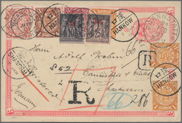 China - Ganzsachen: 1897, Card ICP 1 C. Uprated Coiling Dragon 1 C. (3), 2 C. Carmine, 4 C. Brown, 5 - Cartes Postales