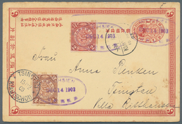 China - Ganzsachen: 1903, Stationery Card 1 C. Red, Uprated With 2 C. Red And 4 C. Brown, Canc. With - Cartes Postales